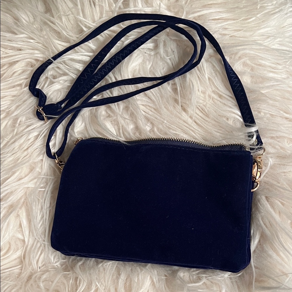 New Elegant Velvet Navy Blue Crossbody Bag